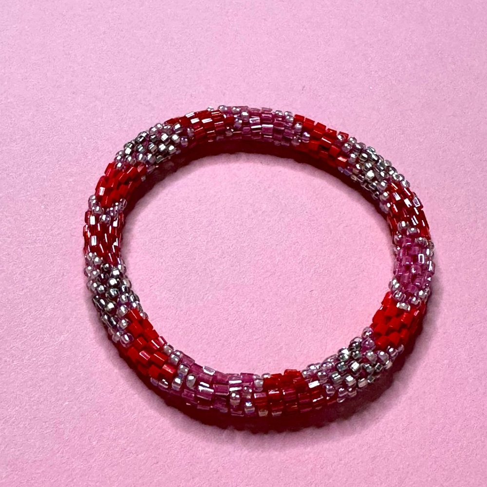 Nepal Style Roll On Bracelet in Red Multi Color Beads‎